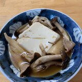 イカ飯と豆腐、キノコの煮物
